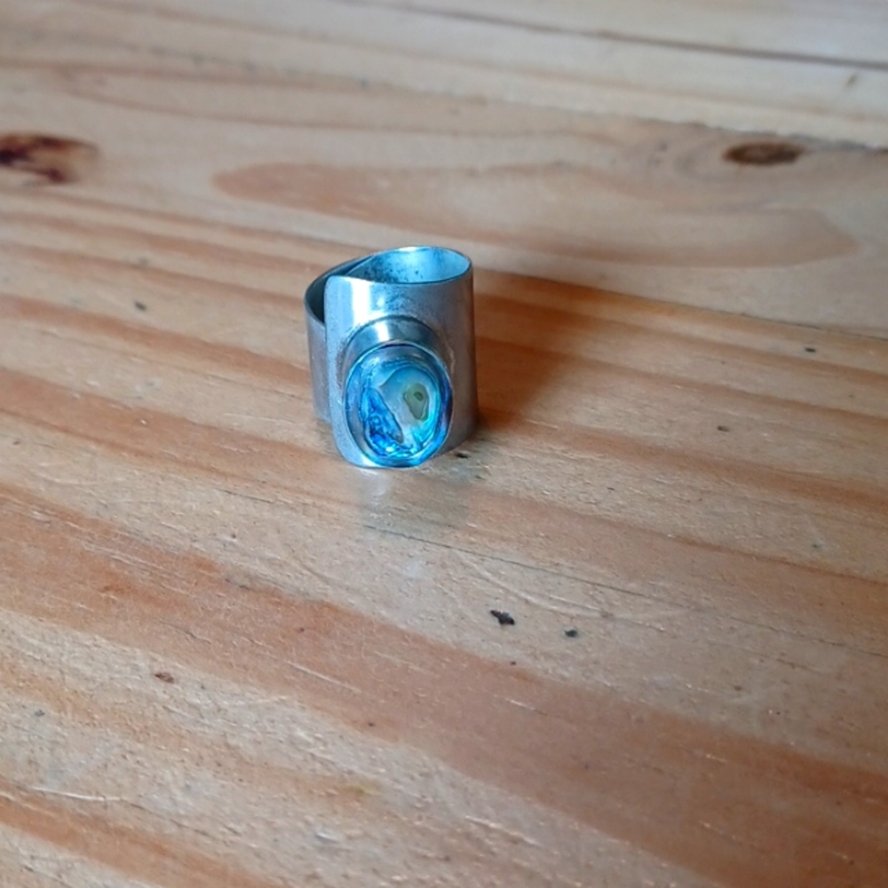 Sterling silver abalone adjustable band ring